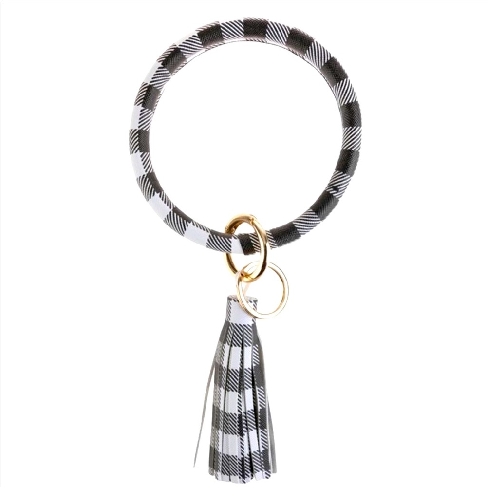 Cute Plaid Keychain Bracelet With Tassel